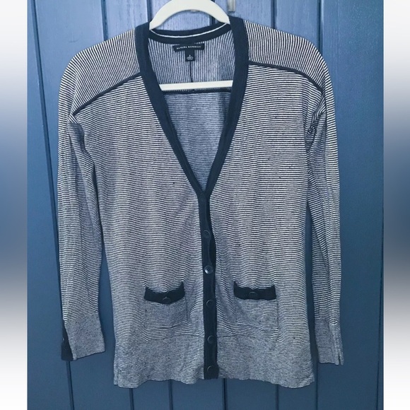 Banana Republic Navy Blue White Striped Cardigan Sweater Small Academia Preppy - Picture 1 of 5